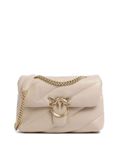 PINKO CLASSIC LOVE PUFF Tasche aus Nappaleder Beige-Rauchgrau-Antikgold - Damentaschen