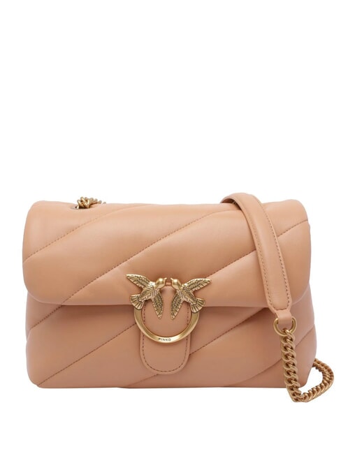 PINKO CLASSIC LOVE PUFF Tasche aus Nappaleder Rosa Toast-Antikgold - Damentaschen