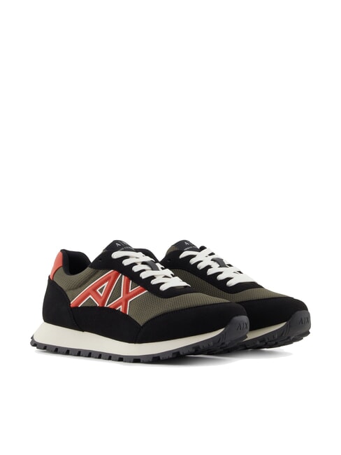 ARMANI EXCHANGE DROP MICROSUEDE Sneaker mit kontrastierendem Logo schwarz+oliv nacht+kürbis - Herrenschuhe