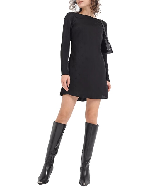 CALVIN KLEIN CK JEANS Kurzes Kleid mit langen Ärmeln und Allover-Logo Ton in Ton schwarz geblümtes AOP - Damenkleider