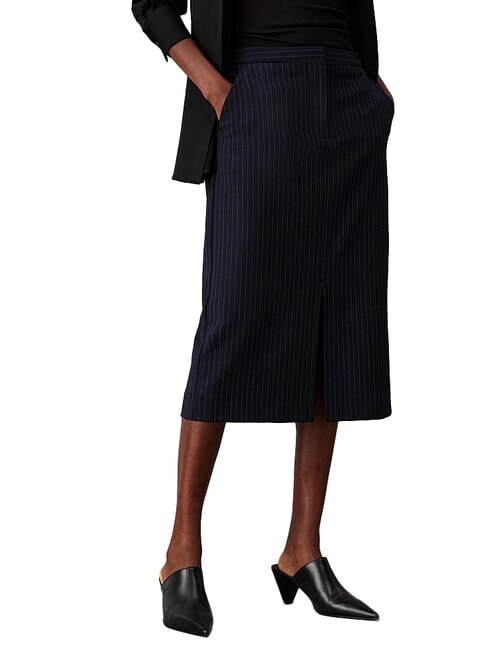 CALVIN KLEIN CK Nadelstreifen-Midirock Nachthimmel / grauer Morgenstreifen - Damenröcke