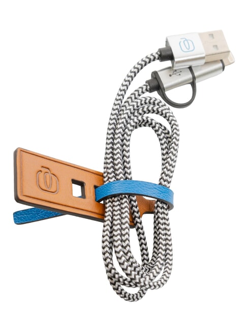 PIQUADRO BAGMOTIC Lederkabelbinder mit USB-Kabel Leder / blau - Reisezubehör