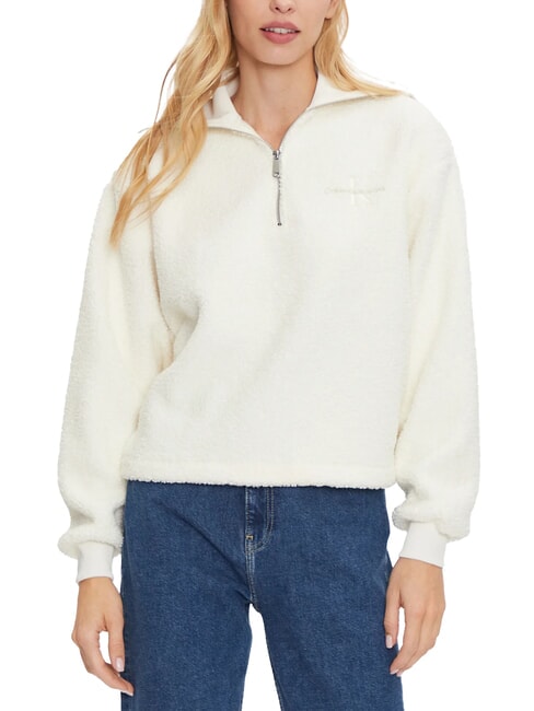CALVIN KLEIN CK JEANS Teddy-Sweatshirt mit halbem Reißverschluss Elfenbein - Sweatshirts Damen