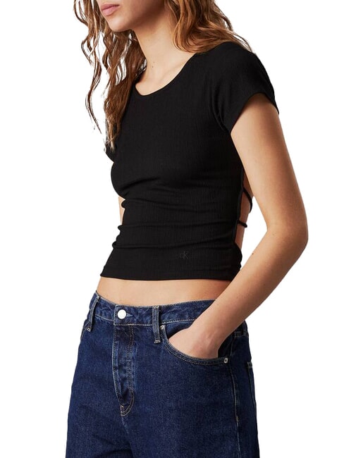 CALVIN KLEIN CK JEANS T-Shirt mit freiem Rücken und Crossover ck schwarz - T-Shirts und Tops für Damen