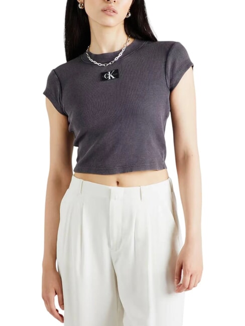 CALVIN KLEIN CK JEANS Kurzärmliges Cropped-T-Shirt gewaschenes Schwarz - T-Shirts und Tops für Damen