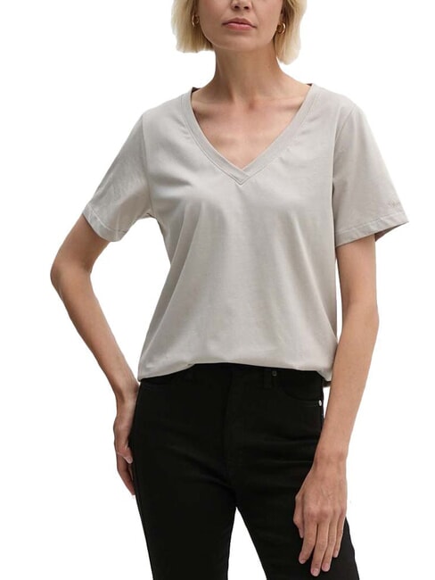 CALVIN KLEIN CK Kurzärmliges T-Shirt mit V-Ausschnitt Sandkiesel - T-Shirts und Tops für Damen