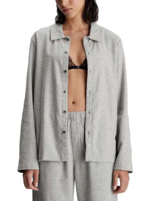 CALVIN KLEIN CK Flanell-Pyjamahemd grau meliert - Damenpyjamas