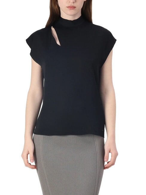 CALVIN KLEIN CK Hochgeschlossenes, kurzärmliges Cut-Out-Shirt ck schwarz - Damenblusen