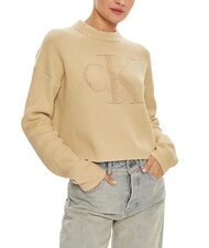 CALVIN KLEIN CK JEANS Pullover mit Rundhalsausschnitt und Logo blasses Khaki - Damenpullover - 1