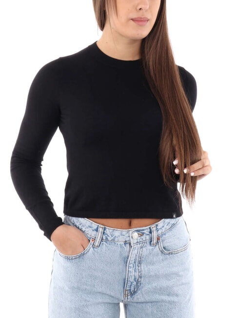 CALVIN KLEIN CK JEANS Kurzer Pullover mit Rundhalsausschnitt ck schwarz - Damenpullover