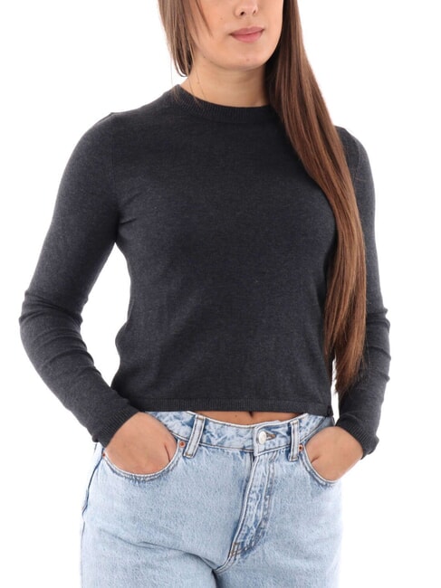 CALVIN KLEIN CK JEANS Kurzer Pullover mit Rundhalsausschnitt Ebenholzheide - Damenpullover