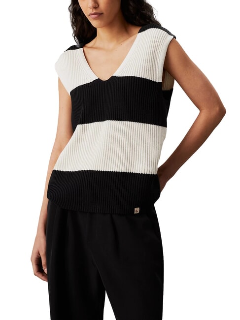 CALVIN KLEIN CK JEANS Strickweste aus Baumwolle Elfenbein / CK Schwarz - T-Shirts und Tops für Damen