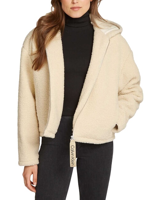 CALVIN KLEIN CK JEANS Fleecejacke mit durchgehendem Reißverschluss und Kapuze Hafendunst - Damenjacken