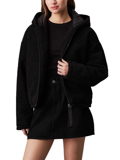 CALVIN KLEIN CK JEANS Fleecejacke mit durchgehendem Reißverschluss und Kapuze ck schwarz - Damenjacken