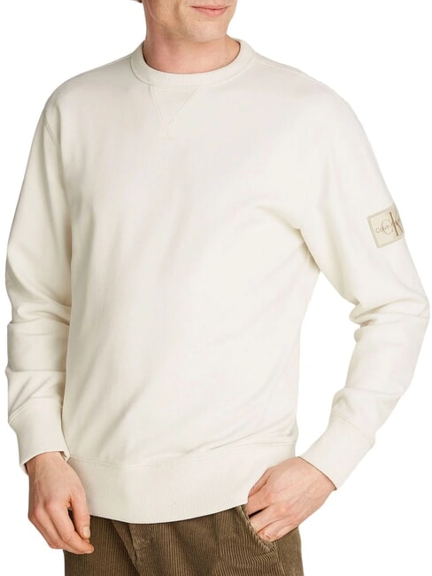 CALVIN KLEIN CK JEANS Sweatshirt mit Rundhalsausschnitt und Logo-Patch Elfenbein - Sweatshirts Herren