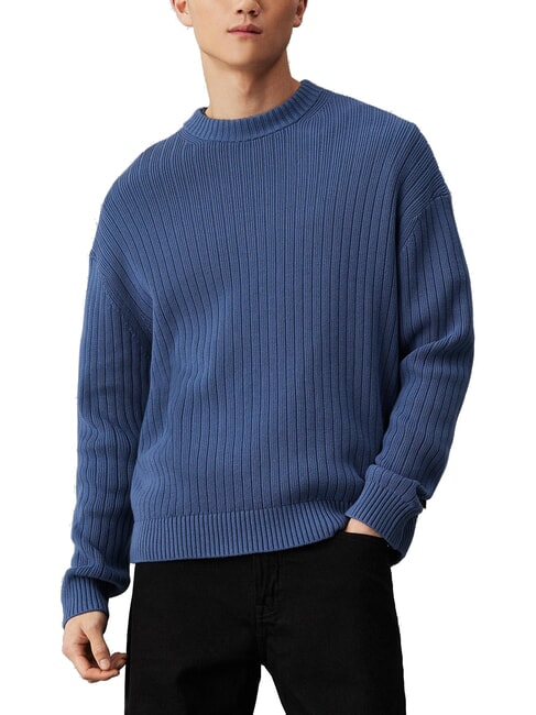 CALVIN KLEIN CK JEANS Pullover mit Rundhalsausschnitt und normaler Passform blaue Küste - Herrenpullover