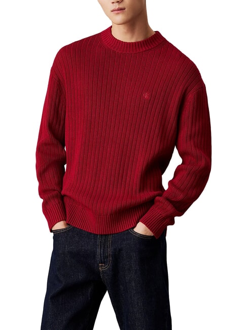CALVIN KLEIN CK JEANS Pullover mit Rundhalsausschnitt und normaler Passform Weingut - Herrenpullover