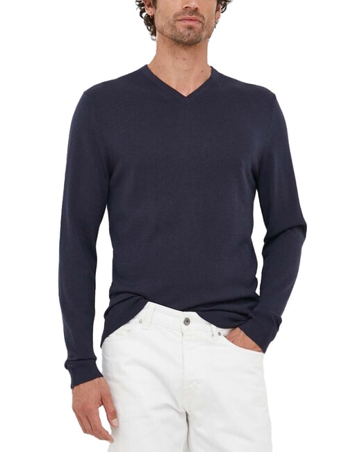 CALVIN KLEIN CK Wollpullover mit V-Ausschnitt, normale Passform Nachthimmel - Herrenpullover
