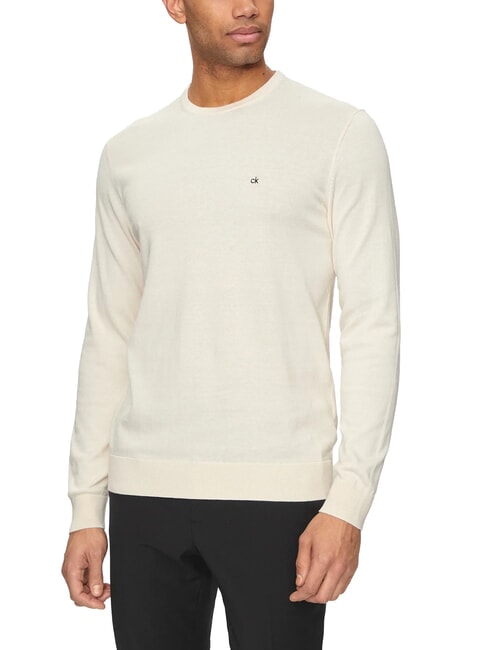 CALVIN KLEIN CK Pullover mit Rundhalsausschnitt und normaler Passform Vanilleeis - Herrenpullover