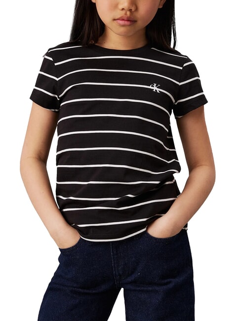 CALVIN KLEIN CK KIDS Gestreiftes Kurzarm-T-Shirt schwarzer Streifen / Elfenbein - Kinder-T-Shirt