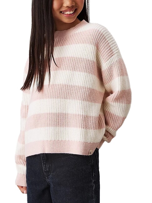 CALVIN KLEIN CK KIDS Gestreifter Pullover mit Rundhalsausschnitt Pfirsichpeitsche - Kinderpullover