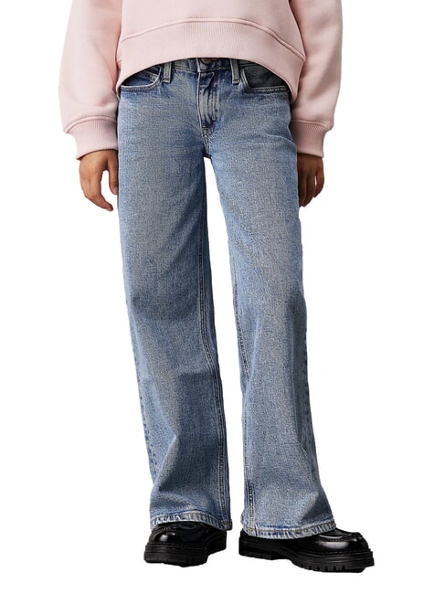CALVIN KLEIN CK KIDS Relaxed Fit Jeans mit weitem Bein für Mädchen Salz und Pfeffer blau - Kinderhosen