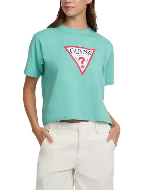 GUESS JEANS SS CN BOXY ICONIC  Baumwoll-T-Shirt Bucht Lagune - T-Shirts und Tops für Damen