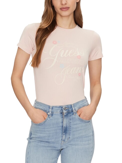 GUESS JEANS FLOWER Slim Fit Kurzarm-T-Shirt errötende Baumwolle - T-Shirts und Tops für Damen