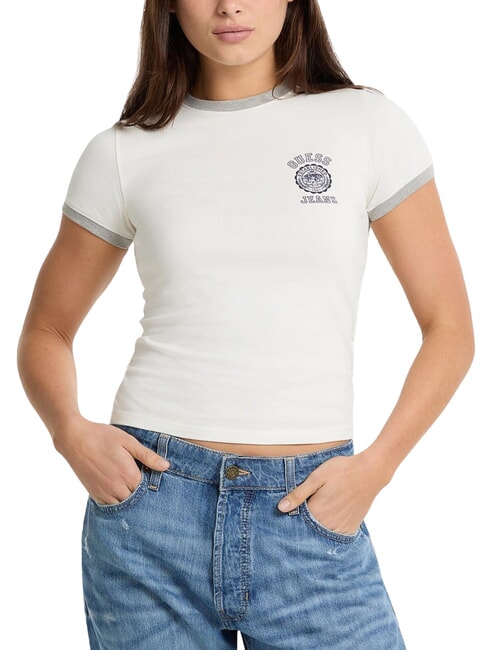 GUESS JEANS LOGO STAMP Slim Fit Kurzarm-T-Shirt reinweißes Heidekraut - T-Shirts und Tops für Damen