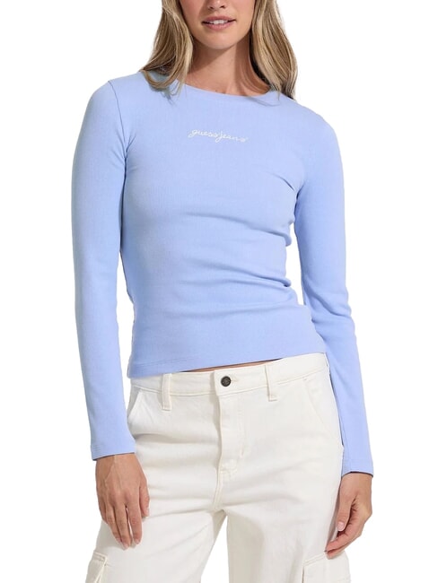 GUESS JEANS EMBRO Langärmliges geripptes T-Shirt frisches Zendy-Blau - T-Shirts und Tops für Damen