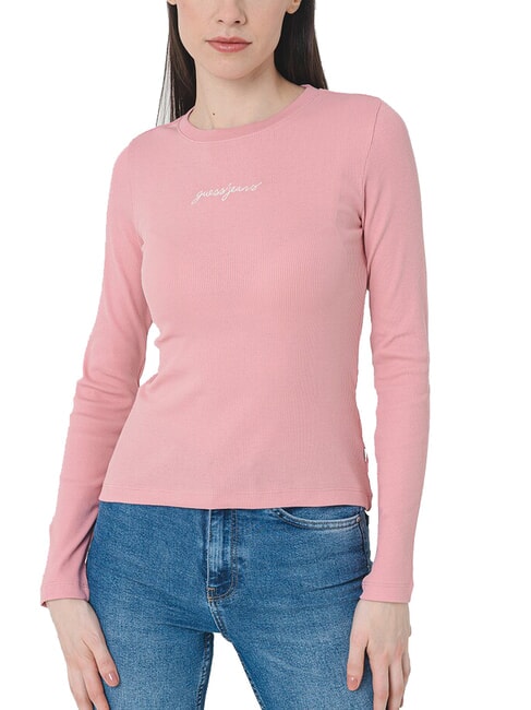 GUESS JEANS EMBRO Langärmliges geripptes T-Shirt leichtes Rosa - T-Shirts und Tops für Damen