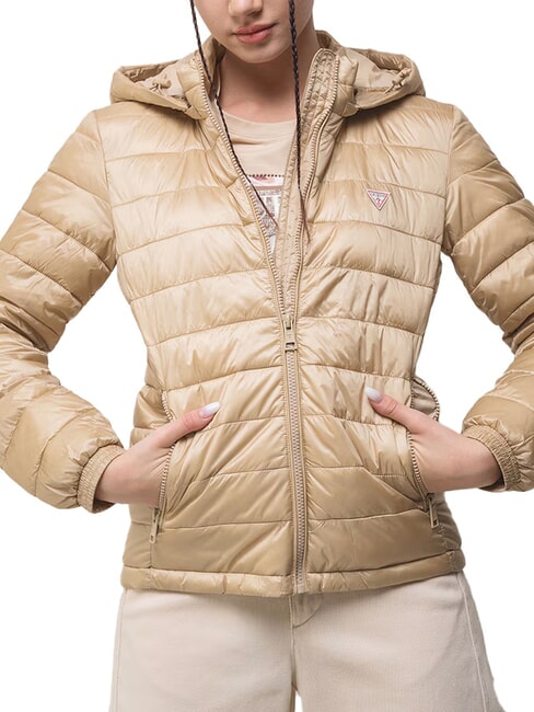 GUESS JEANS PACKABLE Leichte Daunenjacke mit Kapuze Safari-Bräune - Daunenjacken für Damen