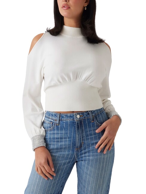 GUESS BLING Rollkragenpullover mit ausgeschnittenen Strass-Bündchen dovwhi - Damenpullover