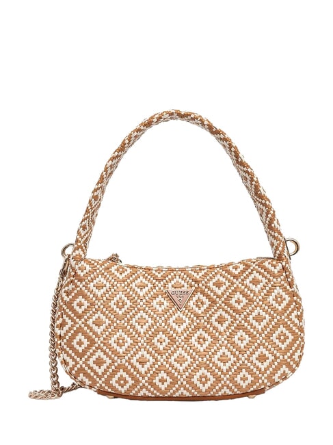 GUESS RIANEE Mini-Hobo-Tasche aus Webstoff COGNAC - Damentaschen
