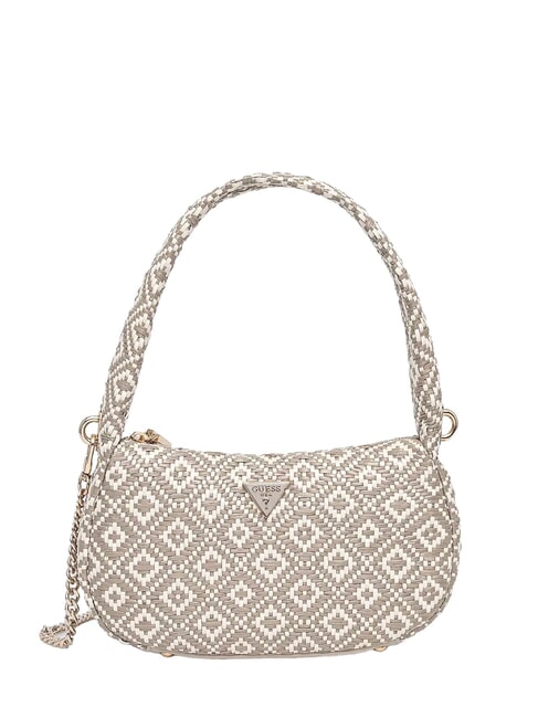 GUESS RIANEE Mini-Hobo-Tasche aus Webstoff Taupe - Damentaschen