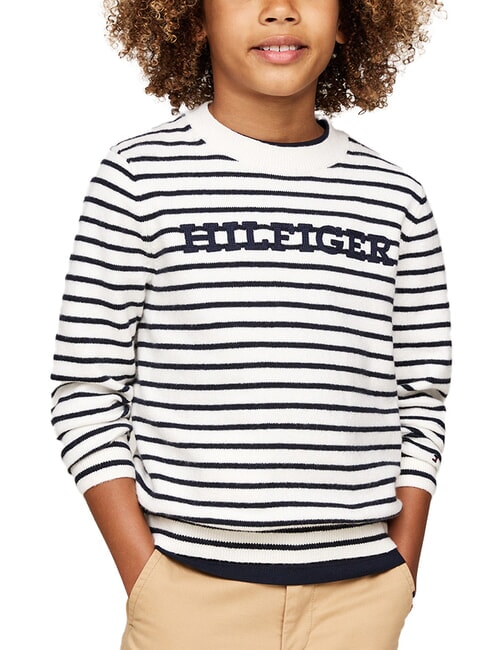 TOMMY HILFIGER TH KIDS Rundhalspullover weißer Sockel / blauer Streifen - Kinderpullover