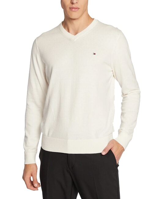 TOMMY HILFIGER PIMA Pullover mit V-Ausschnitt aus Kaschmirmischung Elfenbein - Herrenpullover