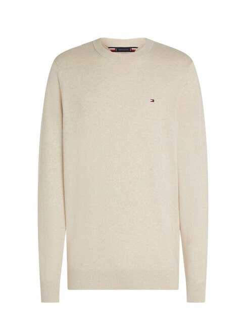 TOMMY HILFIGER PIMA Pullover mit Rundhalsausschnitt aus Kaschmirmischung melierte Hafermilch - Herrenpullover