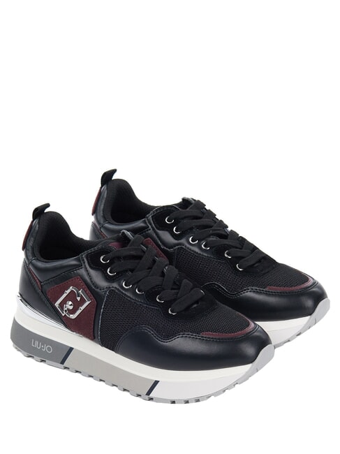 LIUJO MAXI WONDER 01 Sneakers aus Leder und Mesh schwarz/karminrot - Damenschuhe