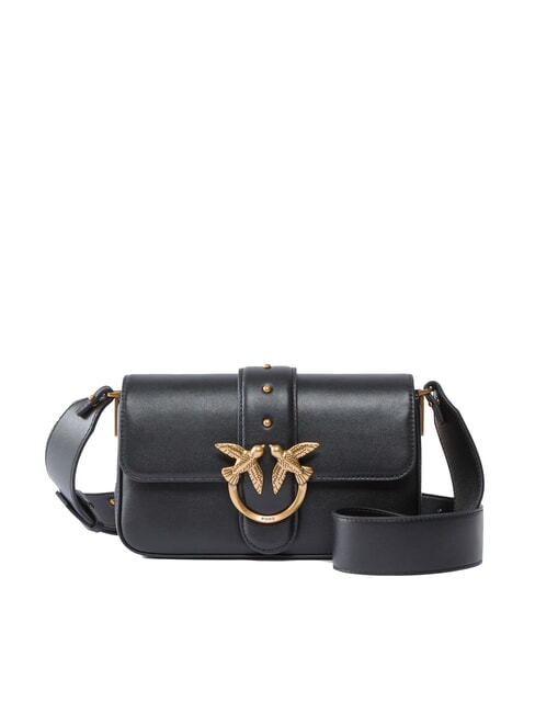 PINKO LOVE ONE SLOUCHY Mini-Umhängetasche aus Leder schwarz-antikgold - Damentaschen