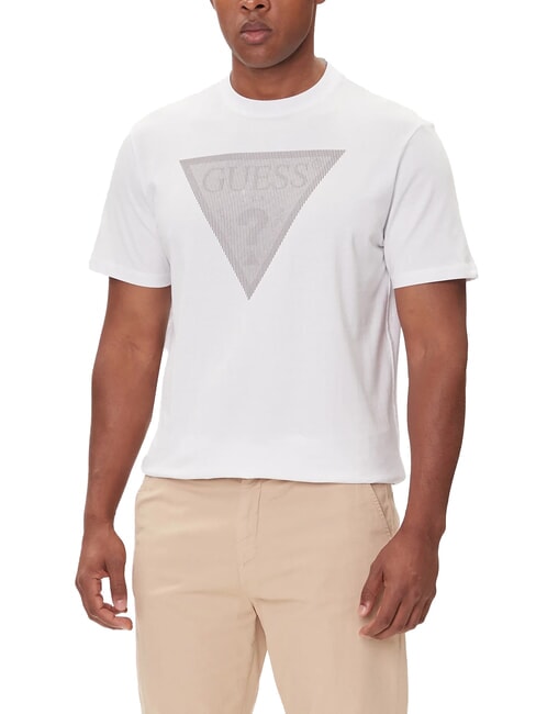 GUESS TRIANGLE LOGO Kurzarm-T-Shirt mit normaler Passform purweiß - Herren-T-Shirts