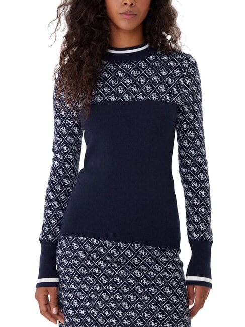 GUESS MOCK NECK AUBREY 4G Slim Fit Pullover 4 g Blau und Creme - Damenpullover