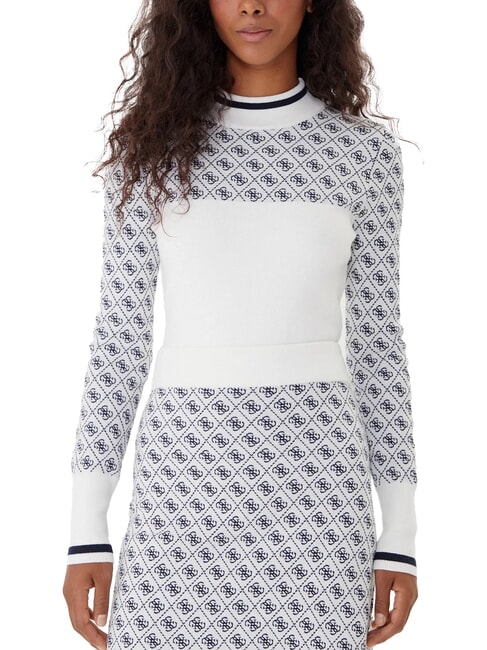 GUESS MOCK NECK AUBREY 4G Slim Fit Pullover 4 g Creme und Blau - Damenpullover