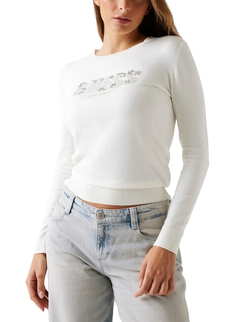GUESS REYNA LOGO Rundhalspullover mit Applikationen cremwhi - Damenpullover