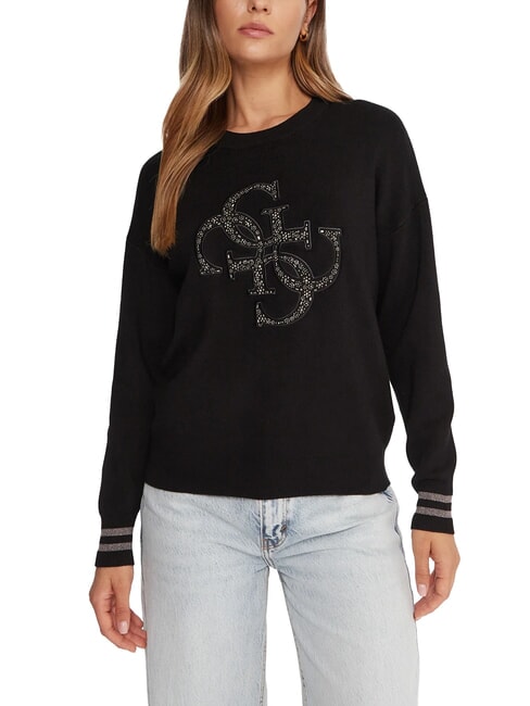 GUESS SILVIE LOGO Rundhalspullover mit Strasssteinen jetbla - Damenpullover