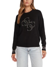 GUESS SILVIE LOGO Rundhalspullover mit Strasssteinen - Damenpullover