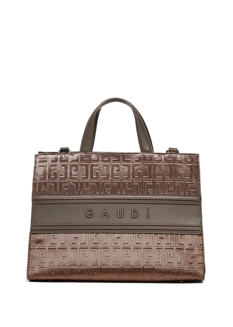 GAUDÌ ADA VELUR L Handtasche mit Samteinsätzen Taupe - Damentaschen