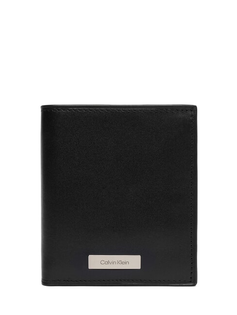 CALVIN KLEIN CK PLAQUE Vertikale Lederbrieftasche auf Schwarz - Brieftaschen Herren