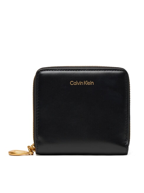 CALVIN KLEIN ENGRAVED  Kleine Lederbrieftasche auf Schwarz - Brieftaschen Damen