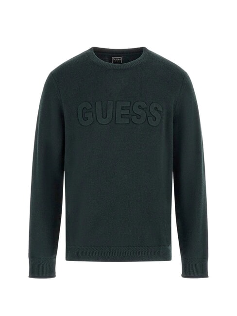 GUESS 3D LOGO Pullover mit Rundhalsausschnitt Chenille grün - Herrenpullover